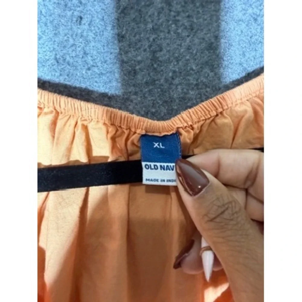 Old Navy Smocked Vee Blossom Petal Top Orange Puff Sleeve Peplum XL 704150-02